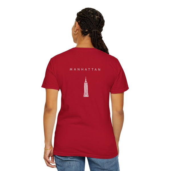 Manhattan White Empire State Building New York Unisex Double Sided T-shirt - Red