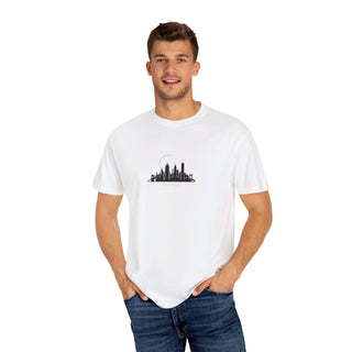 NYC New York Skyline White T-Shirt Manhattan Buildings Unisex T-Shirt Garment-Dyed T-shirt Rainbow Text Comfort Colors T-Shirt