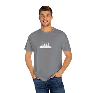 NYC Skyline T-Shirt Manhattan Unisex T-Shirt Garment-Dyed T-shirt Rainbow Text Comfort Colors Grey T-Shirt