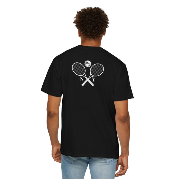 Queens Tennis-Unisphere Black T-Shirt New York Double Sided T-Shirt Unisex Garment-Dyed T-shirt