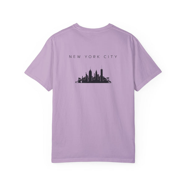 New York City Black Skyline Manhattan Unisex Double Sided T-shirt - Orchid