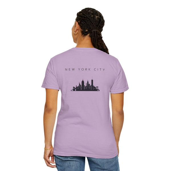 New York City Black Skyline Manhattan Unisex Double Sided T-shirt - Orchid