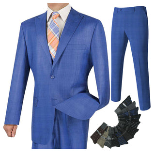 Luxurious Men's Regular-Fit Glen Plaid Suit Blue