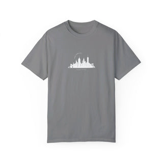 NYC New York Skyline Grey T-Shirt Manhattan Buildings Unisex T-Shirt Garment-Dyed T-shirt Rainbow Text Comfort Colors T-Shirt