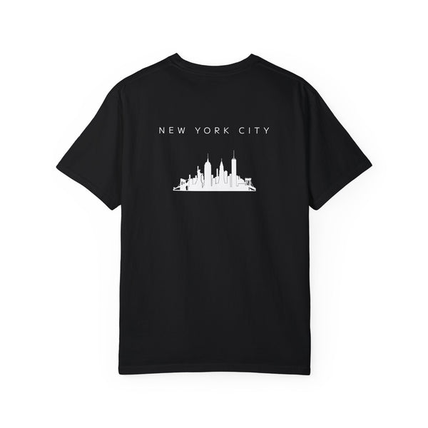 New York City White Skyline Manhattan Unisex Double Sided T-shirt - Black