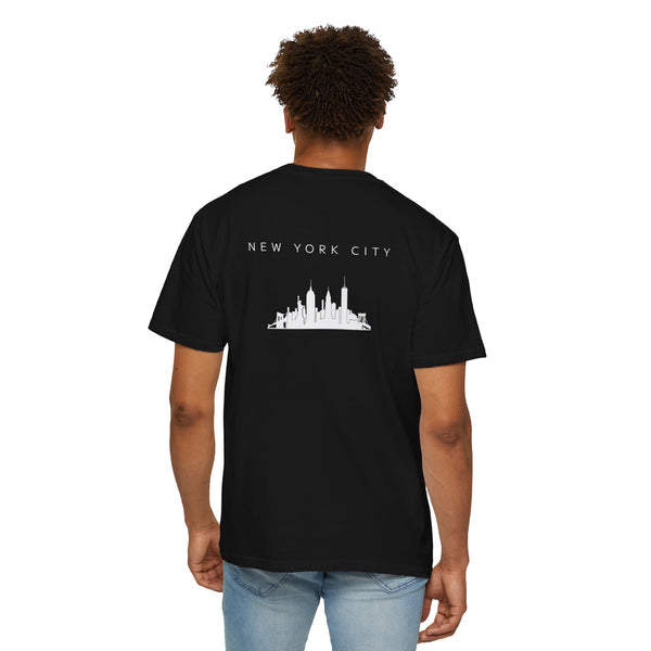 New York City White Skyline Manhattan Unisex Double Sided T-shirt - Black