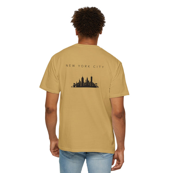 New York City Black Skyline Manhattan Unisex Double Sided T-shirt - Mustard