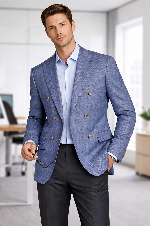 Men Regular-Fit Windowpane Blazer Jacket | Stretch Comfort | Washable FREE Socks