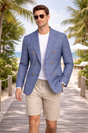Men Regular-Fit Windowpane Blazer Jacket | Stretch Comfort | Washable FREE Socks