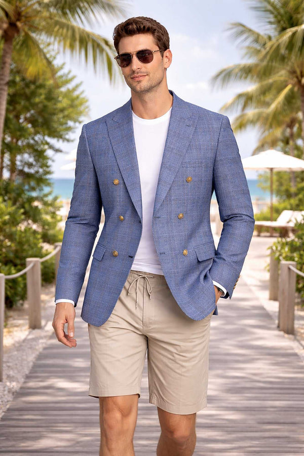 Men Regular-Fit Windowpane Blazer Jacket | Stretch Comfort | Washable FREE Socks