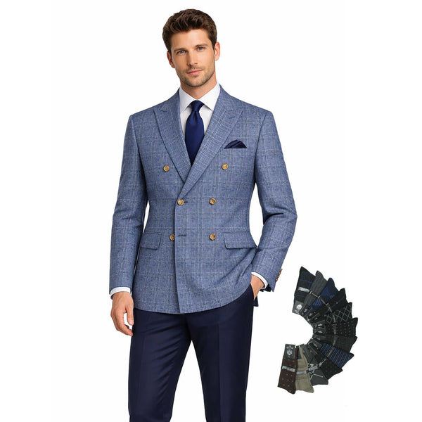 Men Regular-Fit Windowpane Blazer Jacket | Stretch Comfort | Washable FREE Socks