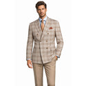 Men Regular-Fit Windowpane Blazer Jacket | Stretch Comfort | Washable FREE Socks - TAN