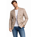 Men Regular-Fit Windowpane Blazer Jacket | Stretch Comfort | Washable FREE Socks - TAN