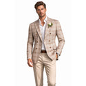 Men Regular-Fit Windowpane Blazer Jacket | Stretch Comfort | Washable FREE Socks - TAN