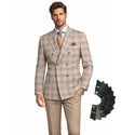 Men Regular-Fit Windowpane Blazer Jacket | Stretch Comfort | Washable FREE Socks - TAN