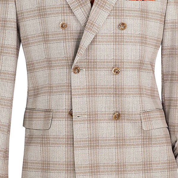 Men Regular-Fit Windowpane Blazer Jacket | Stretch Comfort | Washable FREE Socks - TAN