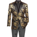 Men’s Paisley Embossed Blazer Modern Fit Tuxedo Jacket + Bow Tie & Free Socks Black Gold
