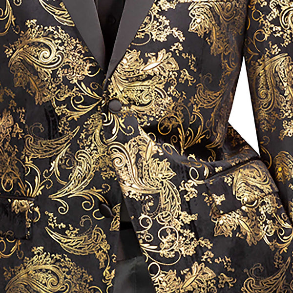 Black fabric with gold intricate patterns