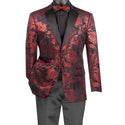 Men’s Paisley Embossed Blazer Modern Fit Tuxedo Jacket + Bow Tie & Free Socks-RED