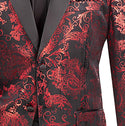 Men’s Paisley Embossed Blazer Modern Fit Tuxedo Jacket + Bow Tie & Free Socks-RED
