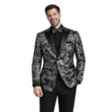 Men’s Paisley Embossed Blazer Modern Fit Tuxedo Jacket + Bow Tie & Free Socks-SILVER