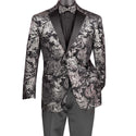 Men’s Paisley Embossed Blazer Modern Fit Tuxedo Jacket + Bow Tie & Free Socks-SILVER