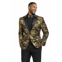 Men’s Paisley Embossed Blazer Modern Fit Tuxedo Jacket + Bow Tie & Free Socks Black Gold