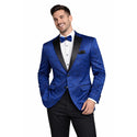 Men’s Paisley Embossed Blazer Modern Fit Tuxedo Jacket + Bow Tie & Free Socks Blue
