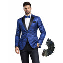 Men’s Paisley Embossed Blazer Modern Fit Tuxedo Jacket + Bow Tie & Free Socks Blue