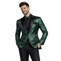 Men’s Paisley Embossed Blazer Modern Fit Tuxedo Jacket + Bow Tie & Free Socks-EMERALD