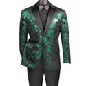 Men’s Paisley Embossed Blazer Modern Fit Tuxedo Jacket + Bow Tie & Free Socks-EMERALD