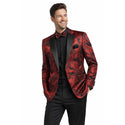 Men’s Paisley Embossed Blazer Modern Fit Tuxedo Jacket + Bow Tie & Free Socks-RED