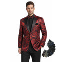 Men’s Paisley Embossed Blazer Modern Fit Tuxedo Jacket + Bow Tie & Free Socks-RED