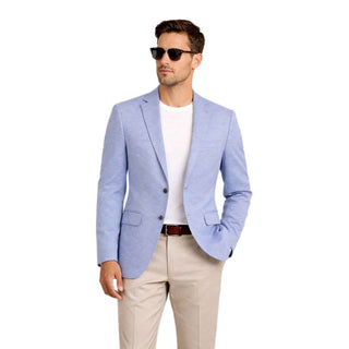 Men Modern-Fit Textured Sport Coat Blazer | Super Stretch | Washable, FREE Socks-LIGHT BLUE