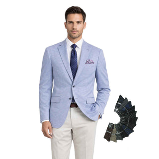 Men Modern-Fit Textured Sport Coat Blazer | Super Stretch | Washable, FREE Socks-LIGHT BLUE
