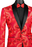 Men's Luxury Embroidery Slim Blazer Tuxedo Wedding Prom Jacket Bow Tie & Socks RED
