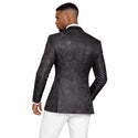 Men's Luxury Embroidery Slim Blazer Tuxedo Wedding Prom Jacket Bow Tie & Socks BLACK