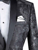 Men's Luxury Embroidery Slim Blazer Tuxedo Wedding Prom Jacket Bow Tie & Socks BLACK