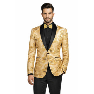 Men's Luxury Embroidery Slim Blazer Tuxedo Wedding Prom Jacket Bow Tie & Socks