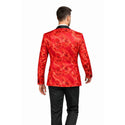 Men's Luxury Embroidery Slim Blazer Tuxedo Wedding Prom Jacket Bow Tie & Socks RED