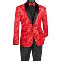 Men's Luxury Embroidery Slim Blazer Tuxedo Wedding Prom Jacket Bow Tie & Socks RED