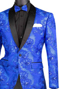 Men's Luxury Embroidery Slim Blazer Tuxedo Wedding Prom Jacket Bow Tie & Socks ROYAL