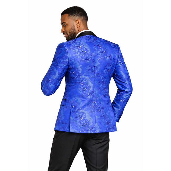 Men's Luxury Embroidery Slim Blazer Tuxedo Wedding Prom Jacket Bow Tie & Socks ROYAL