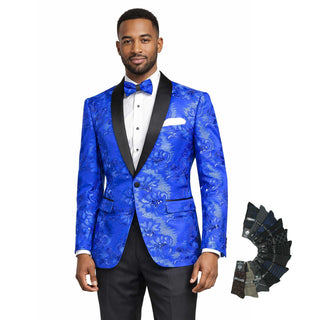 Men's Luxury Embroidery Slim Blazer Tuxedo Wedding Prom Jacket Bow Tie & Socks ROYAL