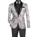 Men's Luxury Embroidery Slim Blazer Tuxedo Wedding Prom Jacket Bow Tie & Socks SILVER