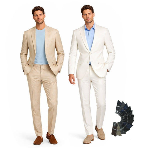Men’s Modern Fit Linen-Cotton Suit | Breathable Stretch Comfort | FREE SOCKS