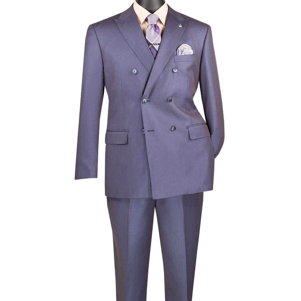Luxurious Men's Sharkskin Double Breasted 4x6 Regular-Fit Suit, Adj Waist + FREE SOCKS - SMOKE BLUE