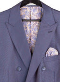 Luxurious Men's Sharkskin Double Breasted 4x6 Regular-Fit Suit, Adj Waist + FREE SOCKS - SMOKE BLUE
