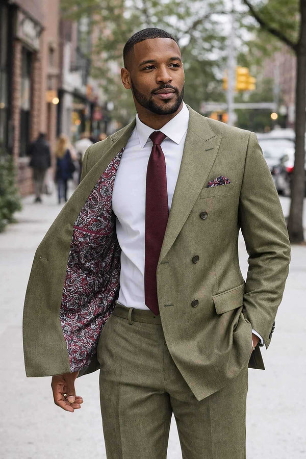 Luxurious Regular-Fit Men's Sharkskin Double Breasted 4x6 Suit, Adj Waist + FREE SOCKS - DUSTY PURPLE (Copy)