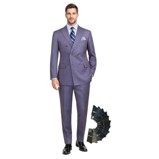 Luxurious Men's Sharkskin Double Breasted 4x6 Regular-Fit Suit, Adj Waist + FREE SOCKS - SMOKE BLUE